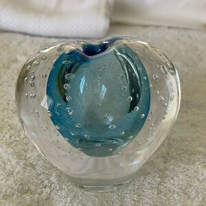 Beautiful blown glass paper weight bud vase blue heavy flower office accent home